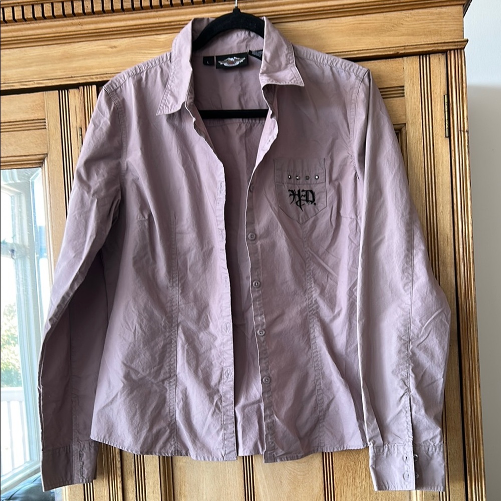 Harley Davidson Purple Button-Up Shirt Large
